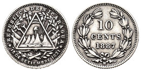 Nicaragua. 10 centavos. 1857. (Km-6). Ag. 2,46 g. Almost XF. Est...25,00.