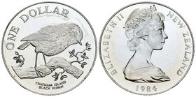New Zealand. Elizabeth II. 1 dollar. 1984. (Km-54a). Ag. 27,55 g. Black Robin. PR. Est...25,00.
