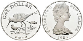 New Zealand. Elizabeth II. 1 dollar. 1985. (Km-55a). Ag. 27,22 g. Black Stilt. PR. Est...25,00.