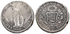 Peru. 2 reales. 1826. Lima. JM. (Km-141.1). Ag. 6,80 g. Minor nicks on edge. VF/Choice VF. Est...60,00.