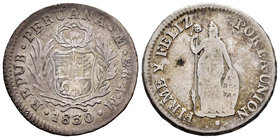 Peru. 2 reales. 1830. Lima. JM. (Km-141.1). Ag. 6,86 g. Almost VF/Choice F. Est...30,00.