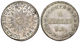 Peru. 2 reales. 1837. Cuzco. (Km-169.1). Ag. 6,82 g. Almost XF. Est...100,00.