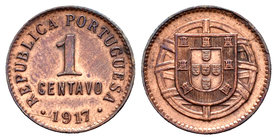 Portugal. 1 centavo. 1917. (Km-565). Ae. 2,96 g. Almost XF. Est...20,00.