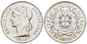 Portugal. 50 centavos. 1916. (Km-561). Ag. 12,50 g. Original luster. Almost UNC. Est...30,00.