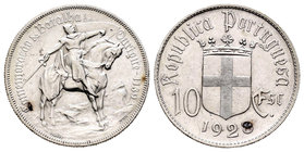 Portugal. 10 escudos. 1928. (Km-579). (Gomes-42.01). Ag. 12,58 g. Slightly oxidation. Almost XF. Est...25,00.