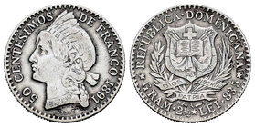 Dominican Republic. 50 centésimos. 1891. Paris. A. (Km-10). Ag. 2,48 g. Scarce. VF. Est...50,00.