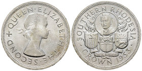 Southern Rhodesia. Elizabeth II. 1 corona. 1953. (Km-27). Ag. 28,29 g. Centenario Nacimiento Cecil Rhodes. Pequeñas marcas. Almost UNC. Est...40,00.
