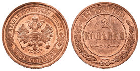 Russia. Nicholas II. 2 kopecks. 1915. Saint Petesburg. (Km-Y10.3). (Bitkin-245). Ae. 6,67 g. Original luster. Almost UNC. Est...70,00.