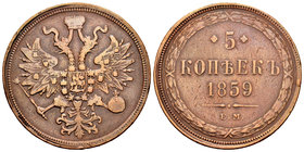 Russia. Alexander II. 5 kopecks. 1859. Ekaterinburg. EM. (Km-C152.1). (Bitkin-304). Ae. 26,70 g. Almost VF. Est...35,00.