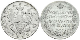 Russia. Alexander I. 1 rublo. 1818. Saint Petesburg. (Km-C130). (Bitkin-124). Ag. 20,35 g. Hojas. Almost VF/VF. Est...60,00.