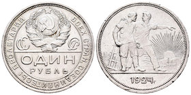 Russia. 1 rublo. 1924. Saint Petesburg. (Km-Y90.1). Ag. 19,92 g. Minor nicks on edge. AU. Est...45,00.