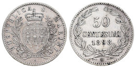 San Marino. 50 centesimi. 1898. Rome. R. (Km-3). Ag. 2,46 g. Choice VF. Est...40,00.