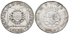 Santo Tome y Principe. 10 escudos. 1939. (Km-7). (Gomes-22.01). Ag. 12,23 g. Choice F. Est...15,00.