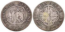 Switzerland. 3 sols. 1791. Geneve. (Km-89). Ve. 1,79 g. Almost VF. Est...25,00.
