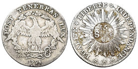 Switzerland. 15 sols. 1794. Geneve. W. (Km-97). Ag. 2,89 g. Choice F. Est...30,00.