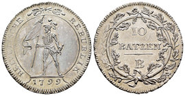 Switzerland. 10 batzen. 1799. Bern. B. (Km-A1). Ag. 7,65 g. Original luster on reverse. Very scarce. AU/UNC. Est...350,00.