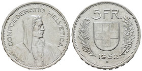 Switzerland. 5 francos. 1952. Bern. B. (Km-40). Ag. 14,94 g. Scarce. Almost UNC. Est...60,00.