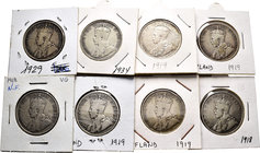 Canada. Lote de de 23 piezas de 25 cents de Canadá de la época del rey George V, 1904 (3), 1907 (2), 1908 (2), 1909 (2), 1911, 1916, 1917 (3), 1918 (3...
