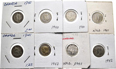 Canada. Lote de 37 piezas de 10 cents de Canadá, 1940 (5), 1941 (3), 1942 (3), 1942 (4), 1945 (4), 1946 (7), 1947 (6) y 1949 (2). A EXAMINAR. F/Choice...
