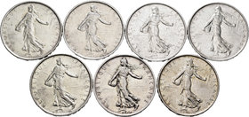 France. Lote de 7 piezas de plata de 5 francos, de 1961 a 1966. A EXAMINAR. Almost XF/XF. Est...60,00.