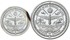 Marshall Islands. 1994. Lote de 2 piezas de plata conmemorando el XXV aniversario de la llegada del hombre a la luna, 20 dollars (Km-153) y 50 dollars...