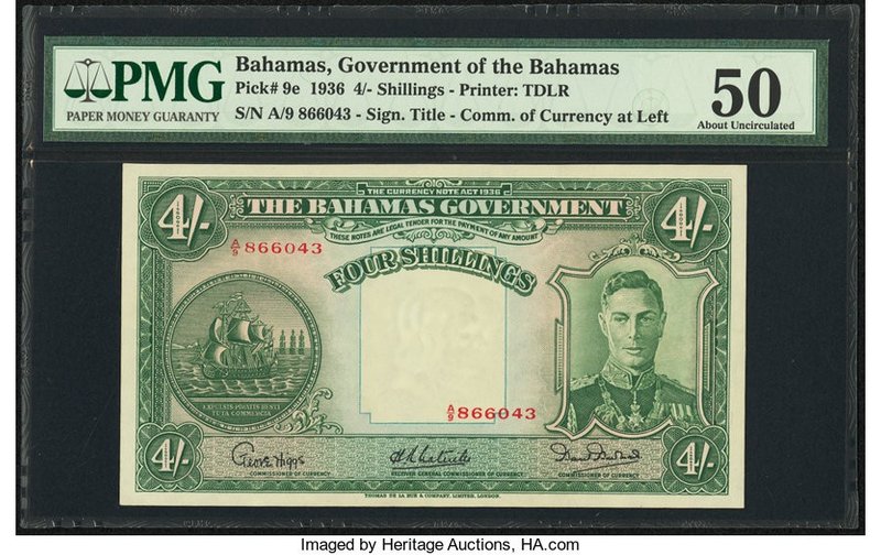 Bahamas Bahamas Government 4 Shillings 1936 Pick 9e PMG About Uncirculated 50. 
...