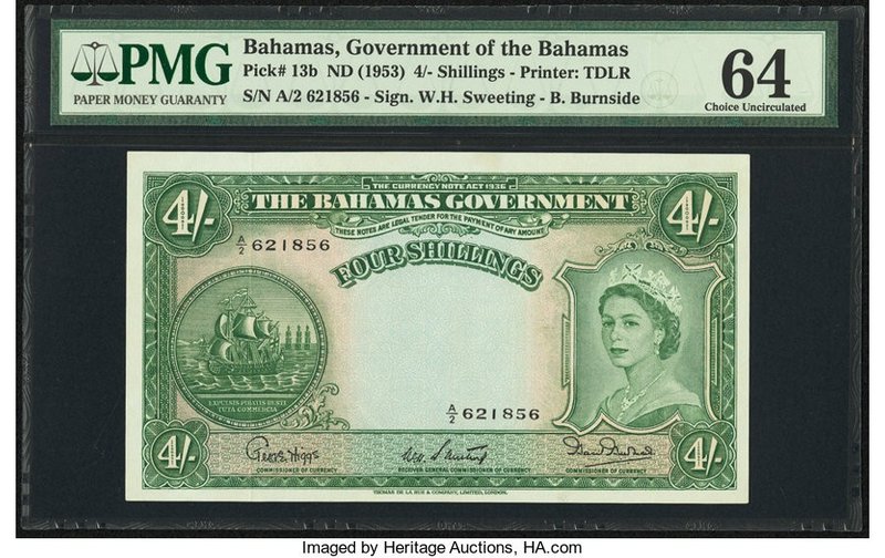 Bahamas Bahamas Government 4 Shillings ND (1953) Pick 13b PMG Choice Uncirculate...