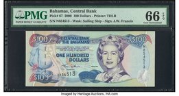 Bahamas Central Bank 100 Dollars 2000 Pick 67 PMG Gem Uncirculated 66 EPQ. 

HID09801242017