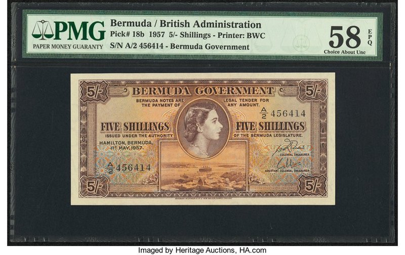 Bermuda Bermuda Government 5 Shillings 1.5.1957 Pick 18b PMG Choice About Unc 58...