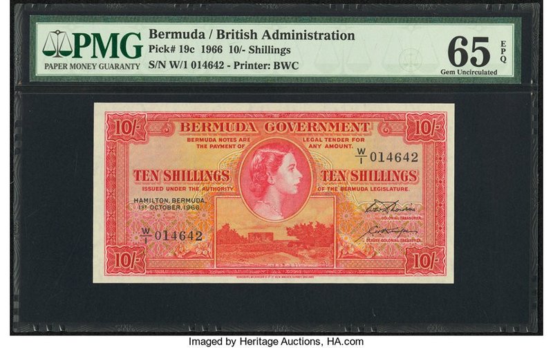 Bermuda Bermuda Government 10 Shillings 1.10.1966 Pick 19c PMG Gem Uncirculated ...