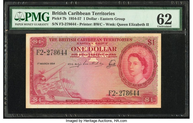 British Caribbean Territories Currency Board 1 Dollar 1.3.1954 Pick 7b PMG Uncir...