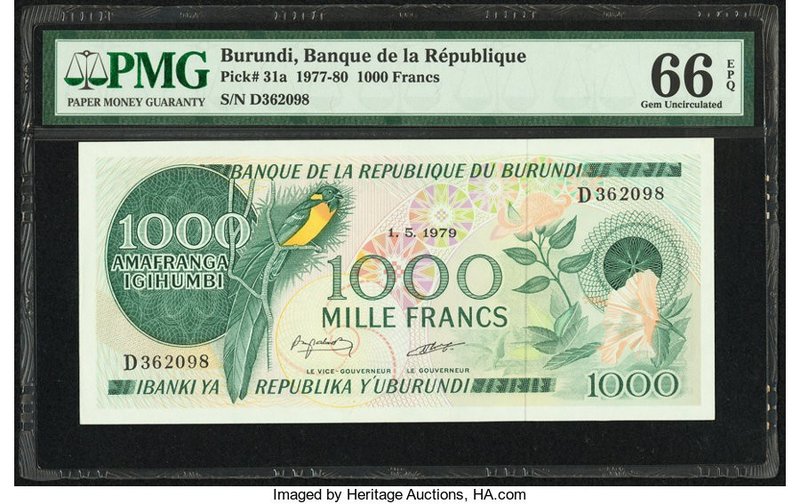 Burundi Banque de la Republique 1000 Francs 1.5.1979 Pick 31a PMG Gem Uncirculat...