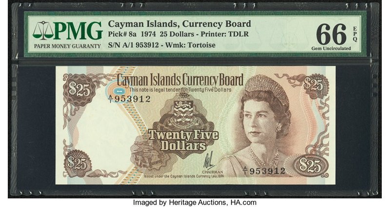 Cayman Islands Currency Board 25 Dollars 1974 Pick 8a PMG Gem Uncirculated 66 EP...