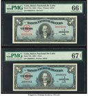 Cuba Banco Nacional de Cuba 1 Peso 1949; 1960 Pick 77a; 77b Two Examples PMG Gem Uncirculated 66 EPQ; Superb Gem Unc 67 EPQ. 

HID09801242017