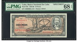 Cuba Banco Nacional de Cuba 10 Pesos 1958 Pick 88s Specimen PMG Superb Gem Unc 68 EPQ. Roulette Specimen punch.

HID09801242017
