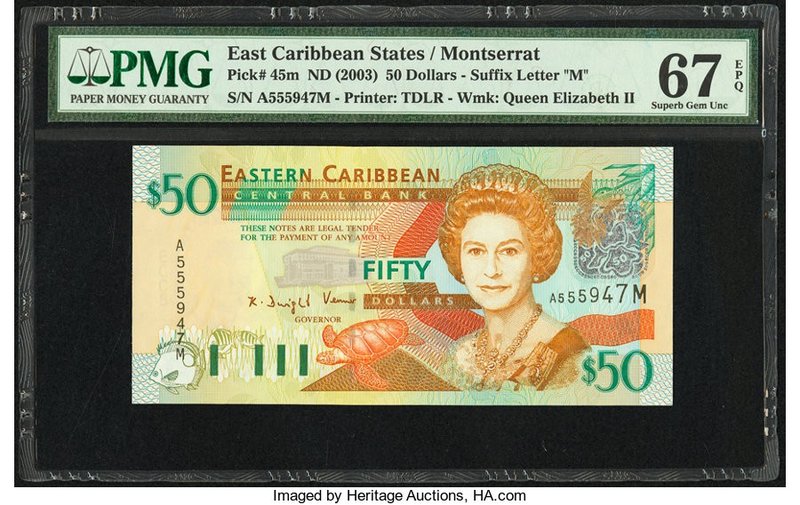 East Caribbean States Central Bank, Montserrat 50 Dollars ND (2003) Pick 45m PMG...