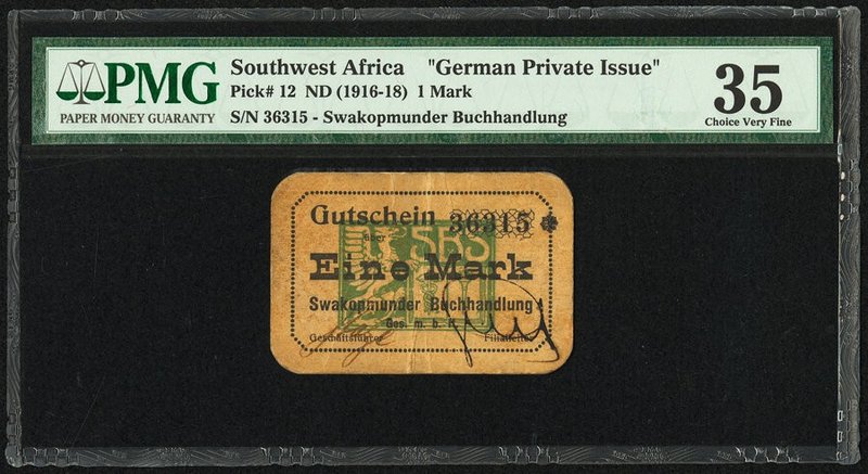 German Southwest Africa Swakopmunder Buchhandlung 1 Mark ND (1916-18) Pick 12 PM...