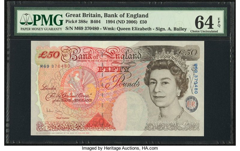 Great Britain Bank of England 50 Pounds 1994 (ND 2006) Pick 388c PMG Choice Unci...