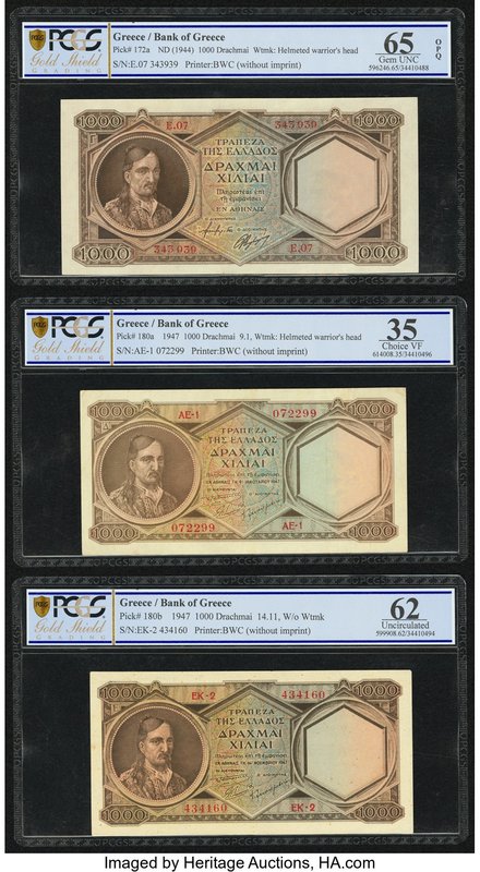 Greece Bank of Greece 1000 Drachmai ND (1944); 9.1.1947; 14.11.1947 Pick 172a; 1...