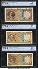 Greece Bank of Greece 1000 Drachmai ND (1944); 9.1.1947; 14.11.1947 Pick 172a; 180a; 180b Three Examples PCGS Gold Shield Gem UNC 65 OPQ; Choice VF 35...