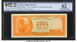 Greece Bank of Greece 10 Drachmai 15.1.1954 Pick 186a PCGS Gold Shield Uncirculated 62 Details. Pinholes.

HID09801242017