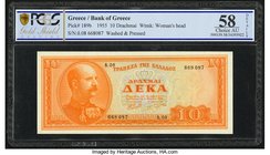 Greece Bank of Greece 10 Drachmai 1.3.1955 Pick 189b PCGS Gold Shield Choice AU 58 Details. Washed and pressed.

HID09801242017