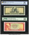 Greece Bank of Greece 50; 100 Drachmai 1.3.1955; 1.7.1955 Pick 191a; 192b Two Examples PCGS Gold Shield Choice AU 58; PMG Choice About Unc 58 EPQ. 

H...