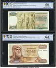 Greece Bank of Greece 500; 1000 Drachmai 1.11.1968; 1.11.1970 Pick 197a; 198b Two Examples PCGS Gold Shield Gem UNC 66 OPQ; Choice UNC 64. 

HID098012...