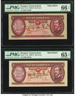 Hungary Hungarian National Bank 100 Forint 24.8.1960; 28.10.1975 Pick 171s2; 171s3 Two Specimens PMG Gem Uncirculated 66 EPQ; Gem Uncirculated 65 EPQ....