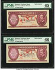 Hungary Hungarian National Bank 100 Forint 30.10.1984; 10.1.1989 Pick 171s4; 171s5 Two Specimens PMG Gem Uncirculated 65 EPQ; Gem Uncirculated 66 EPQ....