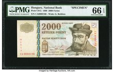 Hungary Hungarian National Bank 2000 Forint 1998 Pick 181s Specimen PMG Gem Uncirculated 66 EPQ. 

HID09801242017