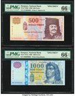 Hungary Hungarian National Bank 500; 1000 Forint 2008; 2009 Pick 196bs; 197as Two Specimens PMG Gem Uncirculated 66 EPQ. 

HID09801242017