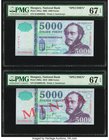 Hungary Hungarian National Bank 5000 Forint 2008; 2010 Pick 199as; 199bs Two Specimens PMG Superb Gem Unc 67 EPQ. 

HID09801242017
