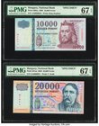 Hungary Hungarian National Bank 10,000; 20,000 Forint 2008 Pick 200as; 201as Two Specimens PMG Superb Gem Unc 67 EPQ. 

HID09801242017